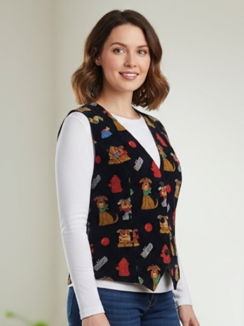 Vintage Corduroy Puppy Dog three Button Vest Women’s Read Description For Size